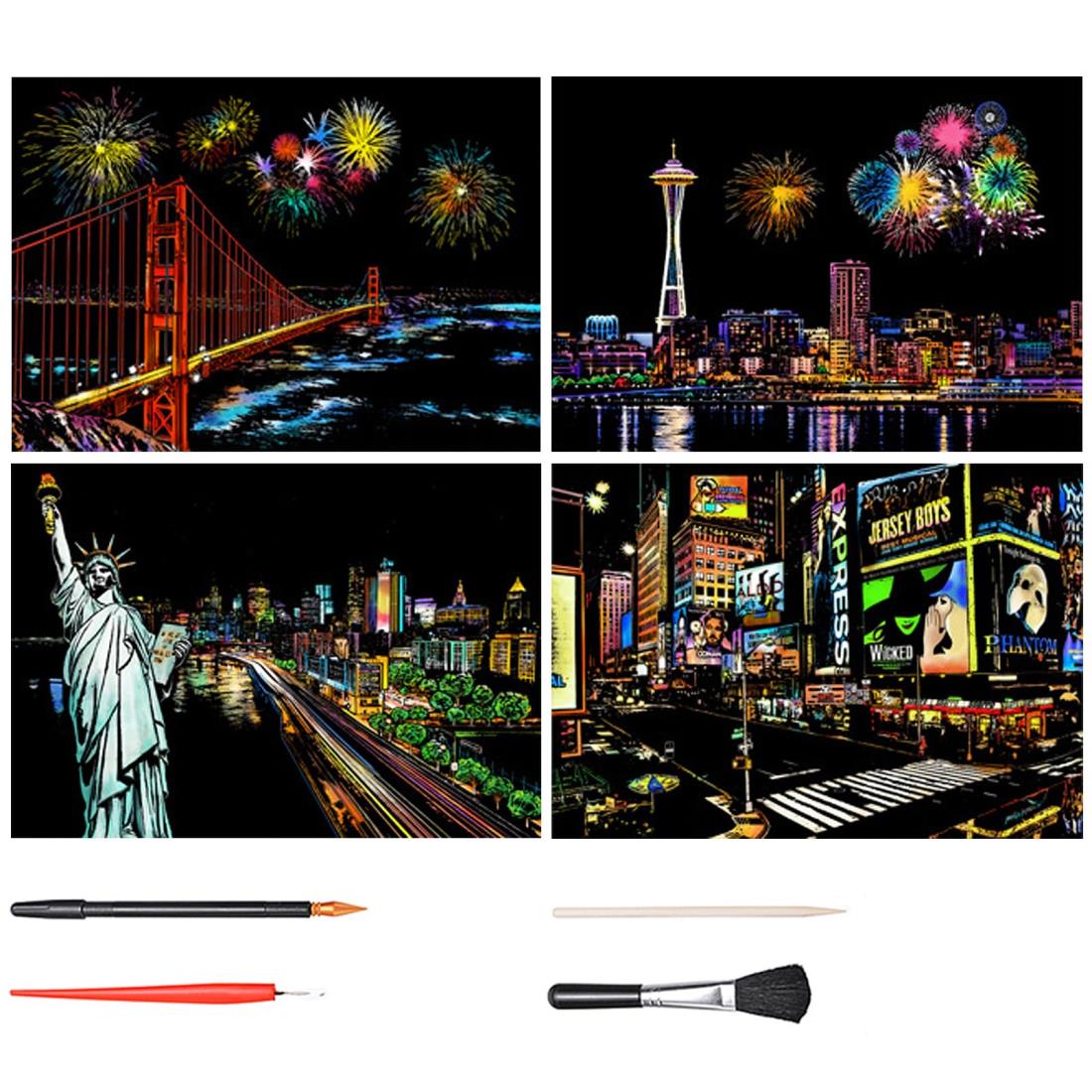 本日限定値下げ8,000円★　スクラッチアート　　NEW YORK　完成品 楽天市場】スクラッチアート 4枚入 削るだけ 塗り絵 美しい
