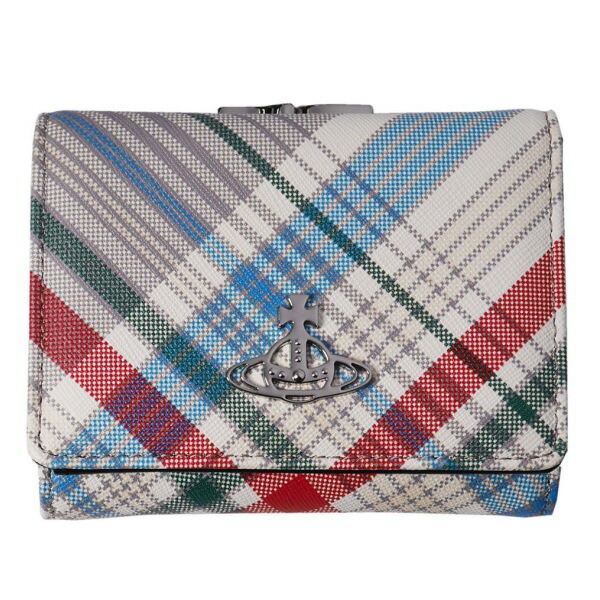 Vivienne Westwood ヴィヴィアンウエストウッド 三つ折り紙入れ 御釣りガマ口  SAFFIANO PRINT 51010018U-L0057-PF O101 MADRAS CHECK