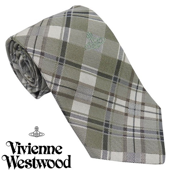 Vivienne Westwood ヴィヴィアン・ウェストウッド ネクタイ グリーン系 チェック柄 イタリー製 シルク100％ AW24 81050004-W0101-M401-GREEN