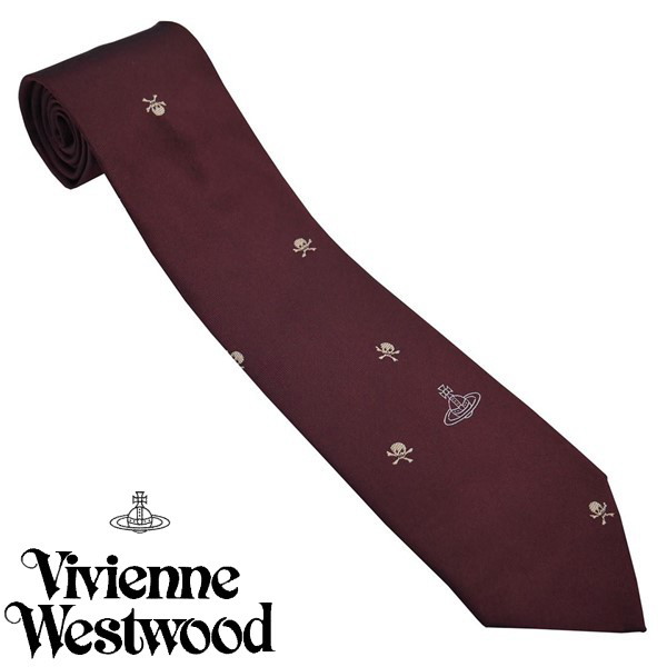 Vivienne Westwood ヴィヴィアン・ウェストウッド ネクタイ ボルドー系 ドット柄 イタリー製 シルク100％ AW24 81050004-W0107-I401-BORDEAUX