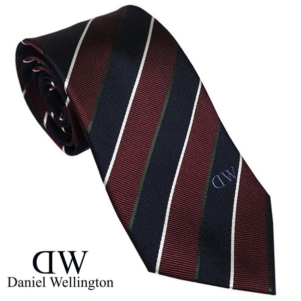 Daniel Wellington ダニエルウェリントン メンズネクタイ ワイン系 ストライプ ワンポイントロゴ DW02500004-264507 WINE ネクタイ-スーツ用ファッション小物