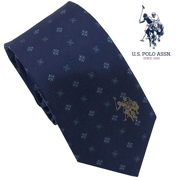 U.S.ポロ ネクタイ ネイビー小紋柄 イエローロゴ シルク100％ USPA-111 NVYE U.S.POLO ASSN ギフト プレゼント