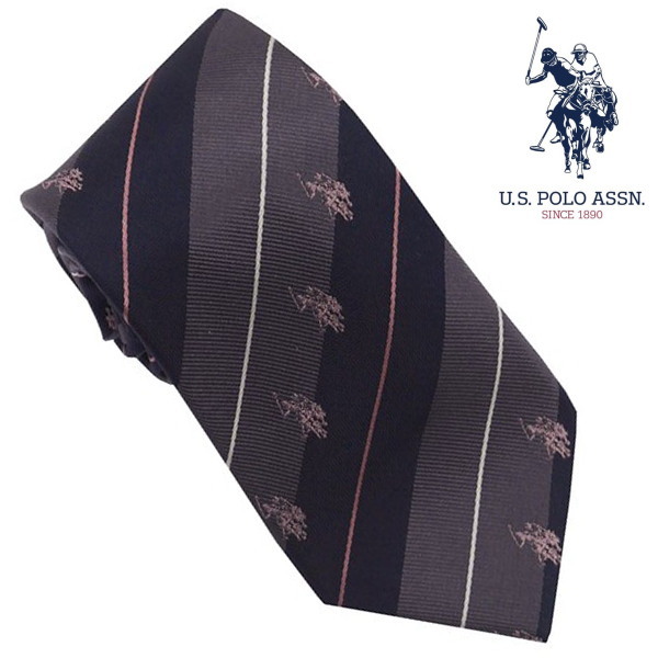 U.S.ポロ ネクタイ グレー ロイヤルクレスト柄 ピンクロゴ シルク100％ USPA-112 GYPK U.S.POLO ASSN ギフト プレゼント