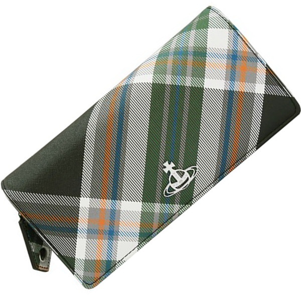 Vivienne Westwood ヴィヴィアン・ウエストウッド 長紙入れ DERBY 51060025-S0012 二つ折り長紙入れ イタリー製 BIOGREEN SAFFIANO PRINTED O102 DERBY TARTANGREEN