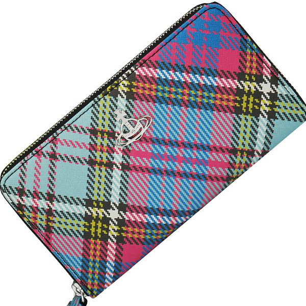 Vivienne Westwood ヴィヴィアンウエストウッド ラウンドジップ紙入れ イタリー製 51050023-S000V BIOGREEN SAFFIANO PRINTED O102 McANDY Tartan