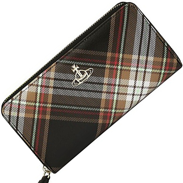 Vivienne Westwood ヴィヴィアン・ウエストウッド ラウンドジッパー長紙入れ DERBY イタリー製 51050023U-S001K BIOGREEN SAFFIANO PRINTED D101 TARTAN BROWN/BLACK
