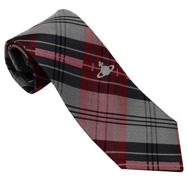 Vivienne Westwood ヴィヴィアン・ウェストウッド タイ 薄墨色系 タータンチェック柄 イタリー製 絹地100％ AW25 81050004-W0196-P401-GREY 差し上げ物 差し上げ物