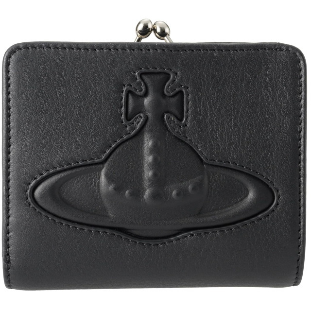 Vivienne Westwood ヴィヴィアンウエストウッド 三つ折り紙入れ（御釣りガマ口）SMOOTH LEATHER INJECTED ORB 5115002ZW-L001S N401 BLACK