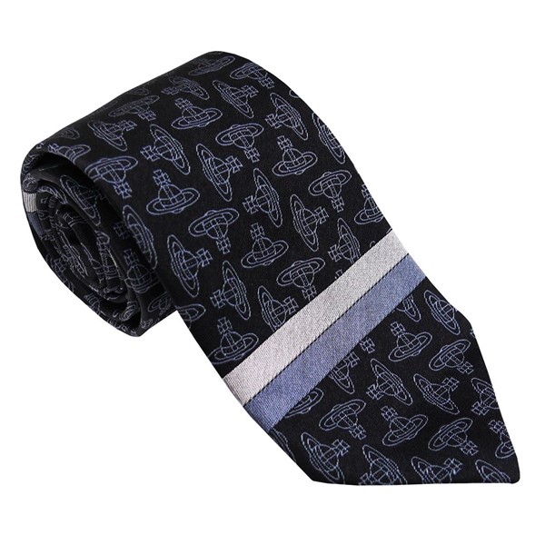 Vivienne Westwood ヴィヴィアン・ウェストウッド ネクタイ イタリー製 シルク100％ BLACK系 レギュラータイプ W00CD-N401 AW22 ギフト プレゼント クリスマス