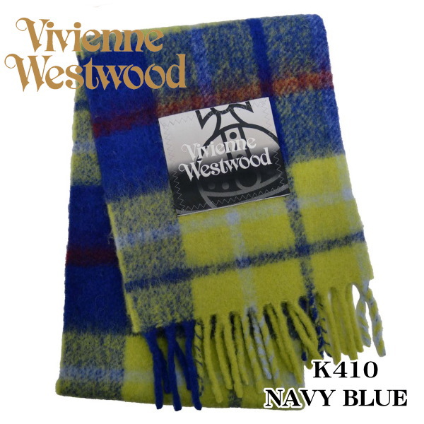 Vivienne Westwood ヴィヴィアン・ウエストウッド マフラー スカーフ ネイビーブルー ウール100％ イタリー製 2025AW K410 ギフト プレゼント クリスマス