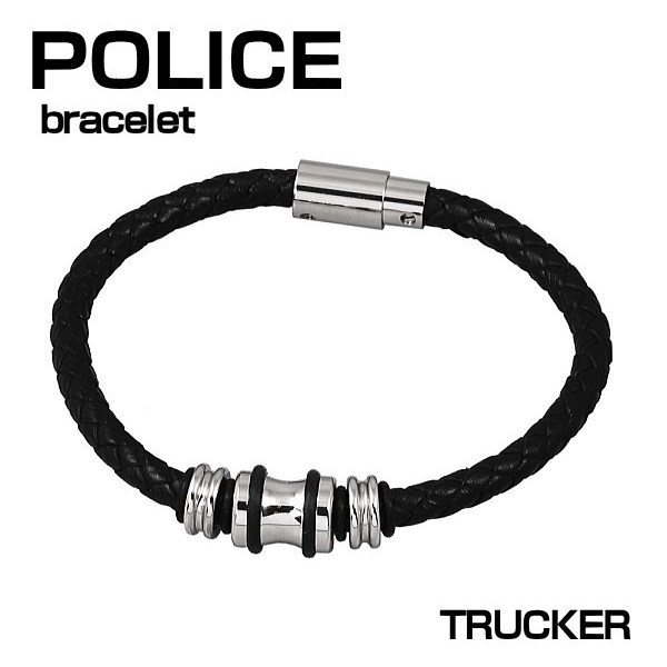 警察当局 なめし革腕輪 黒いこと TRUCKER BK 20糎 ユニ一発やる印字機 差し上げ物差し上げ物