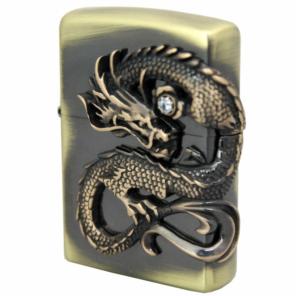 ZIPPO ジッポーライター 龍サイドメタル貼り 真鍮古美加工 DGSV ギフト プレゼント 誕生日 記念品 贈り物｜shop GTO 店