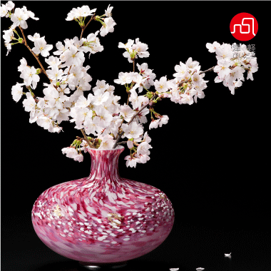 津軽びいどろ弘前桜 花あかり 丸花器 フラワーベース 花瓶 花器 ガラス ピンク 津軽びいどろ 花びん 弘前桜 花あかり 花器 | 華やかな花器 上品