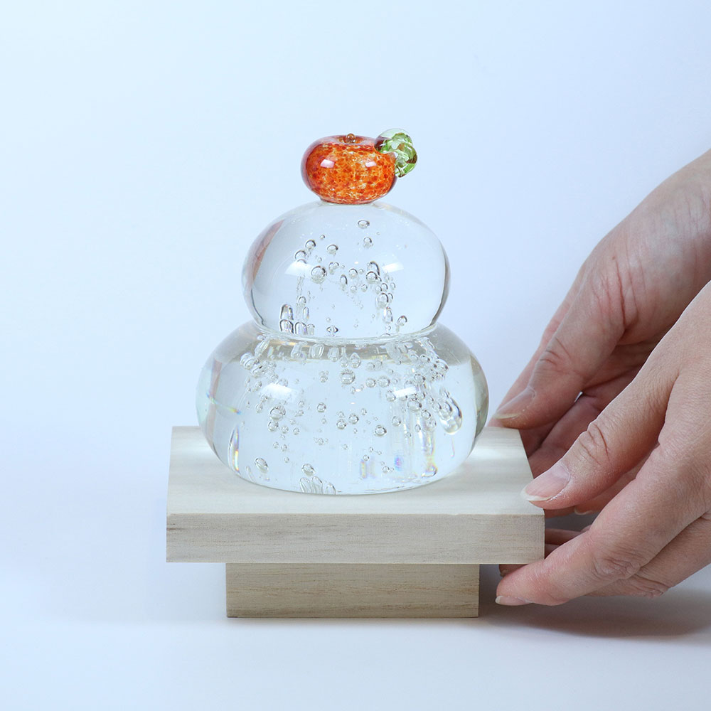 楽天市場 送料無料 福重ね 鏡餅 橙 鏡餅 オーナメント 置物 飾り 正月 ガラス 石塚硝子 アデリア 誕生日プレゼント ガラスｓｈｏｐｉｓｈｉｚｕｋａ