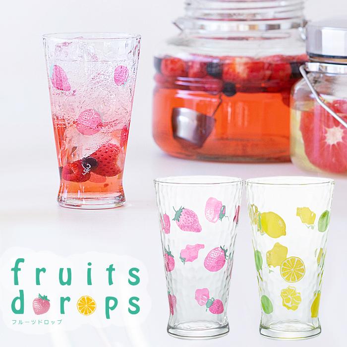 【楽天市場】グラス コップ【 fruits drops タンブラーL 】おしゃれ かわいい コーヒー ソーダ お酒 イチゴ いちご レモン