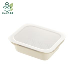 〔36個セット〕 コランダー ＆ バット 約幅21cm M アイボリー ふた付き 電子レンジ 食洗機対応 抗菌 レクタングル キッチン 調理や下ごしらえに大活躍の 調理器具 料理道具 キッチン用品 台所 キッチンツール｜まいにち用度／備品と消耗品