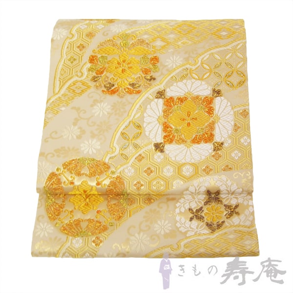 仕立込 袋帯 京西陣ふくい謹製高級袋帯 フォーマル 礼装帯 引箔 華紋 ゴールド クリーム 西陣織 結婚式 母 入園式 卒園式 卒業式 入学式 お茶会 新品 正絹 未仕立 58,800円