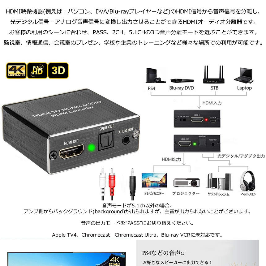 楽天市場 送料無料 Hdmi 音声分配器 光デジタル 分離 4k 2k Ps3 Ps4 会議 ペロジェクター 大画面 高画質 映画鑑賞 プレゼン Hikadeji Shop Kurano