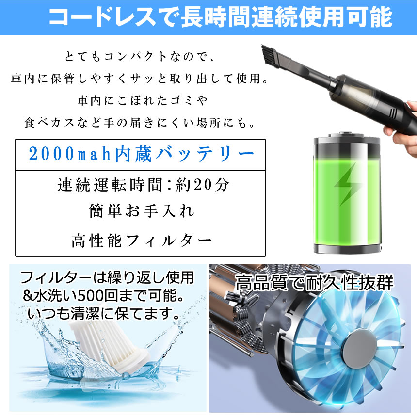 おすすめ 2個セット ハンディクリーナー コードレス 小型 充電式 USB 強力 掃除 車 車用 掃除機 ハンディ 卓上クリーナー ハンドクリーナー  パワフル吸引 DECLINA qdtek.vn