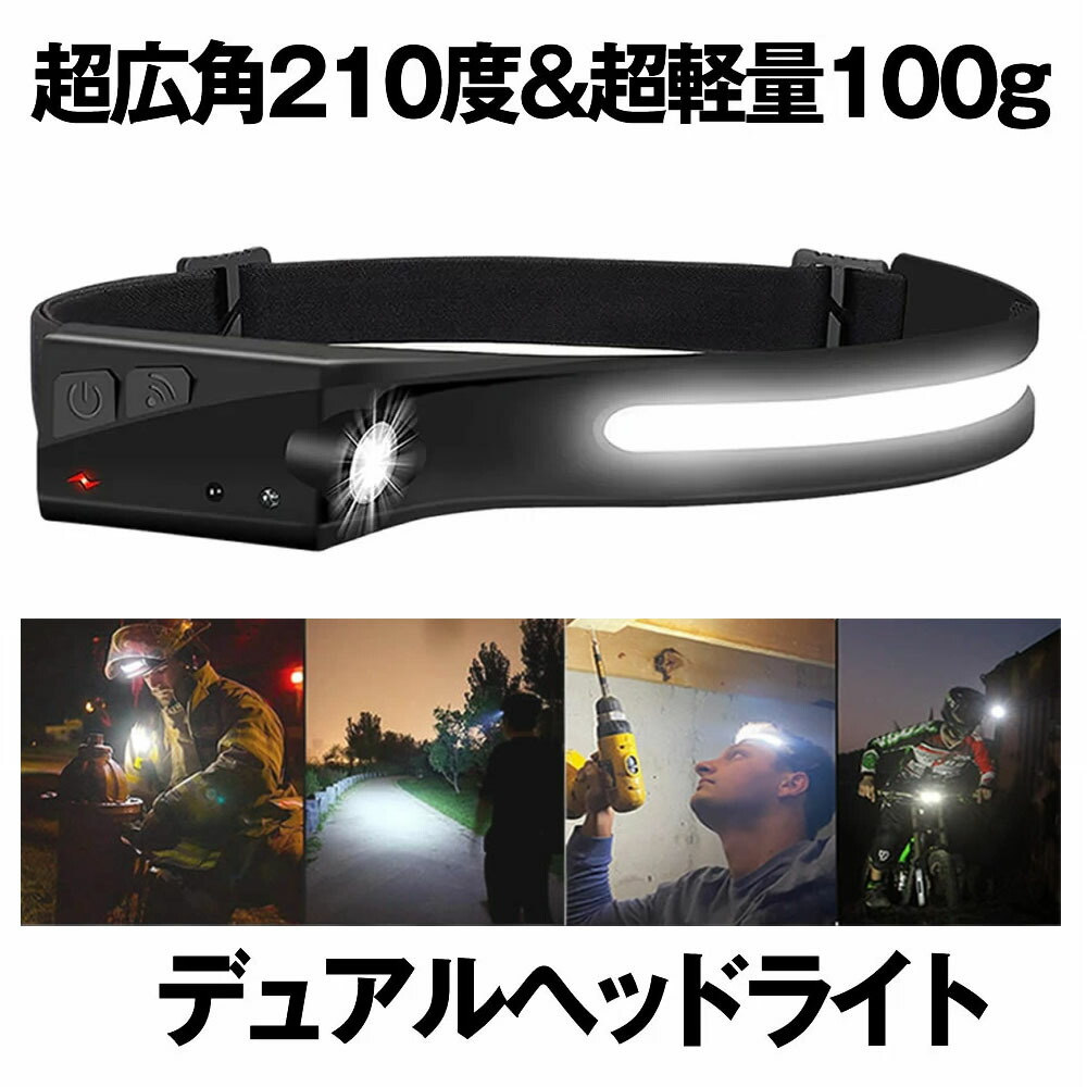 おトク】 ヘッドライト 超広角 照射 充電式 USB LED デュアル ヘッドランプ 5種点灯モード 100g 軽量 アウトドア用 防水 釣り 登山  作業灯 懐中電灯 防災 DRYTO discoversvg.com