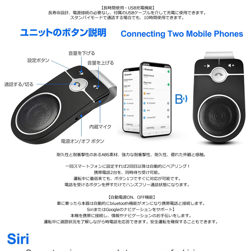 楽天市場 ハンズフリー スピーカーフォン ワイヤレス 車 車載 Bluetooth5 0 通話 電話 高音質 車中泊 グッズ Talkhands Shop Kurano