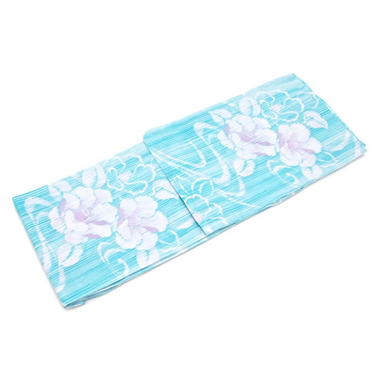 【10%OFFクーポン!7/26(日)1:59まで】SOUBIEN レディース浴衣 bonheur saisons ボヌールセゾン 水色 スカイブルー 白 ホワイト 椿 ツバキ 花 縞 綿麻 夏祭り 花火大会 女性用 仕立て上がり 浴衣・着物|SHOPLIST
