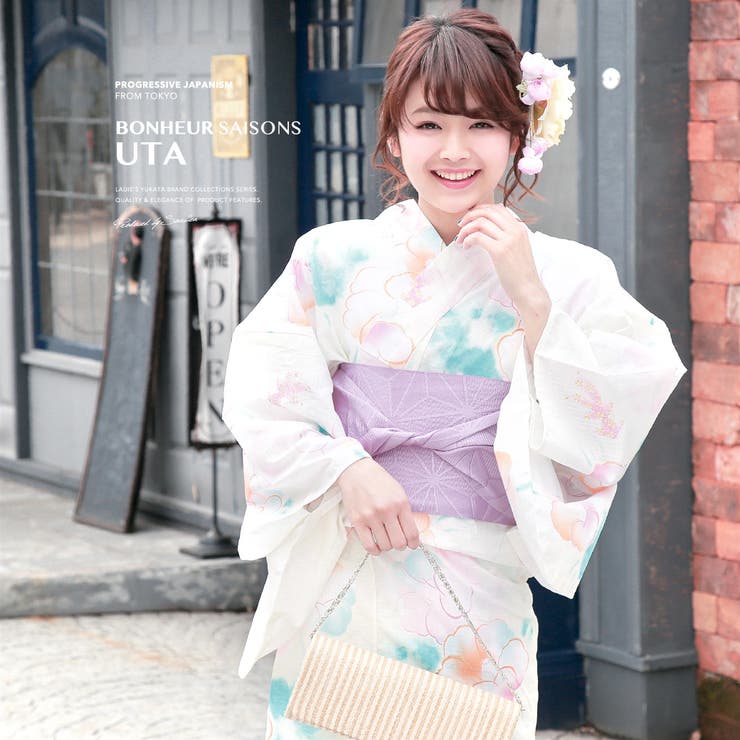 【10％OFFクーポン！7/26(日)1:59まで】SOUBIEN 浴衣　3点セット（浴衣/半幅帯/下駄）　bonheur saisons　白　クリームホワイト　ピンク　椿　金魚　ラメ　綿　紅梅　夏祭り　花火大会　浴衣セット　ゆかた　女性　レディース【レ｜SHOPLIST