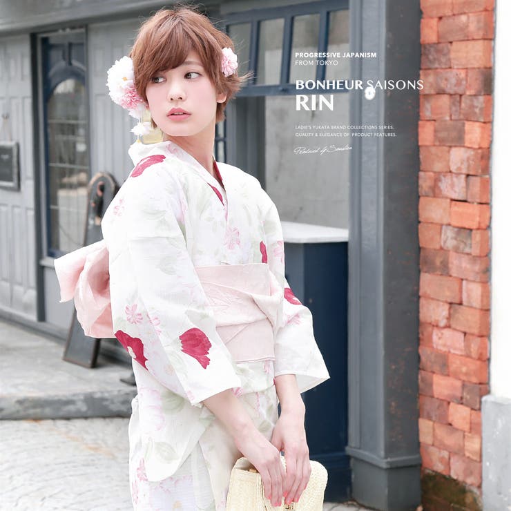 【10%OFFクーポン!7/26(日)1:59まで】SOUBIEN 浴衣 3点セット(浴衣/兵児帯/下駄) bonheur saisons 白 クリームホワイト ピンク 椿 ツバキ 綿 紅梅 ラメ 夏祭り 花火大会 浴衣セット ゆかた 女性 レディース【|SHOPLIST