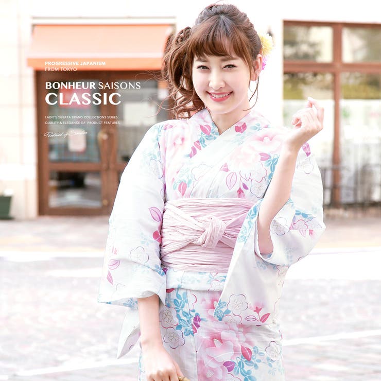 【10％OFFクーポン！5/7(木)9:59まで】SOUBIEN 浴衣 3点セット（浴衣/兵児帯/下駄） bonheur saisons 白 アイボリー 椿 ツバキ つばき 梅 花 ラメ 綿麻 花火大会 夏祭り 浴衣セット ゆかた 女性 レディース【フ