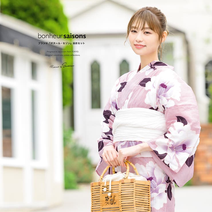 【10%OFFクーポン!7/26(日)1:59まで】SOUBIEN 浴衣 3点セット(浴衣/兵児帯/下駄) bonheur saisons 赤 レッド 白椿 ツバキ つばき 花 縞 ストライプ ラメ 綿麻 夏祭り 花火大会 浴衣セット ゆかた 女性 レデ|SHOPLIST