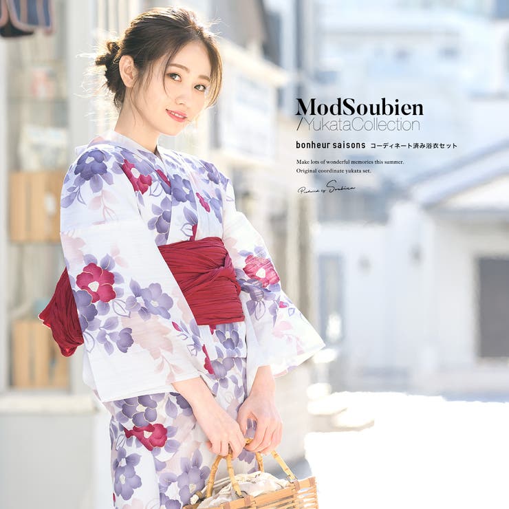 【10％OFFクーポン！5/7(木)9:59まで】SOUBIEN 浴衣 セット レディース 浴衣セット 兵児帯 大人 2点セット（浴衣/帯） 白 オフホワイト 薄藍 赤 椿 ツバキ ラメ 綿麻 夏 花火大会 ボヌールセゾン S フリー【レトロ】 浴衣・