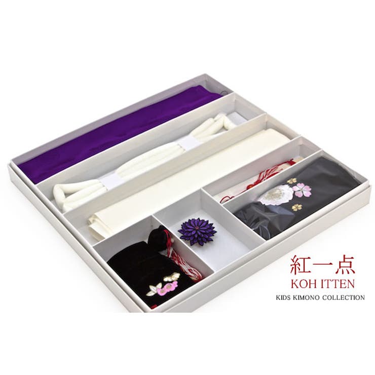 【10％OFFクーポン券！6/11(木)1:59まで】BiSOU はこせこ8点書き割り 七五三 小わっぱ用 ブランド名 紅一点 （半襟・帯揚げ・帯締め・志古貴・帯留め・筥迫・散らし広告簪・団扇） 黒 つまみ捏ち上げる 小物書き割り 【7歳】 浴衣・御召しもの
