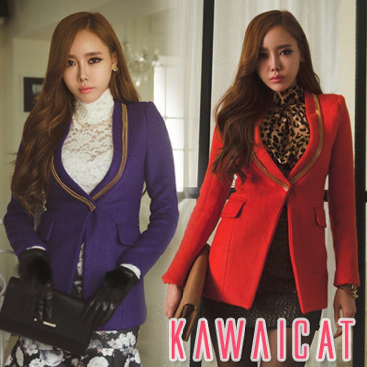 【10%OFFクーポン!7/26(日)1:59まで】KawaiCat 【jk10461】スッキリとしたノーカラーにゴールドラインが映え高級感を与えてくれるゴールドラインポイントノーカラーウールジャケット アウター(コート・ジャケットなど)|SHOPLIST