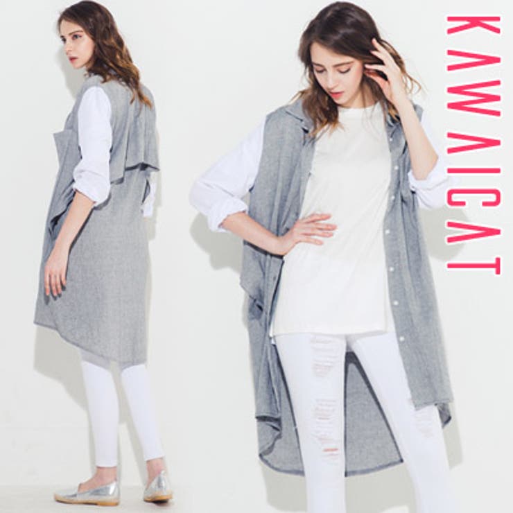 【10％OFFクーポン！7/26(日)1:59まで】KawaiCat 【jk13824】【Polly&amp;J】サラっと羽織れるジャケット☆シャツデザインでカジュアルな雰囲気を演出してくれる配色ポイントシャツ型ロングジャケット アウター(コート・ジャケ｜SHOPLIST
