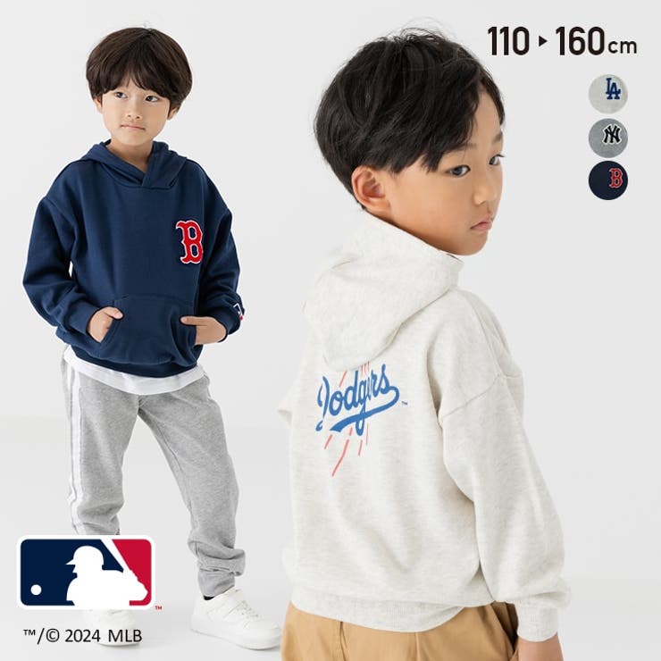 パーカー MLB メジャーリーグ 子供服 キッズ 男の子 女の子 長袖 ロゴ 裏毛 かぶり ヤンキース ドジャース パドレス NY LA 秋服 公式 グッズ 90 100 110 120 130 140 150cm画像