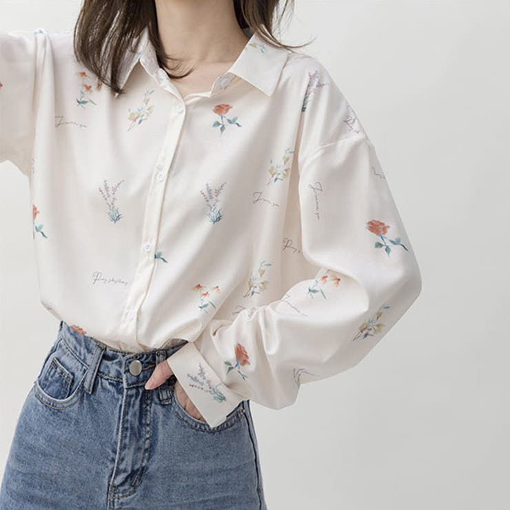 楽天市場】柄シャツ 小花柄 ブラウス 長袖シャツ オーバーサイズ 花柄