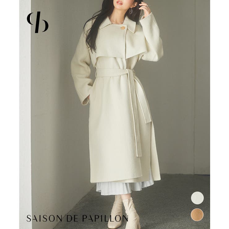 【10％OFFクーポン券！6/11(木)1:59まで】SAISON DE PAPILLON 羊毛混胴締め付き添い人ヨークデザインコート アウター(厚地の外套・上衣など)
