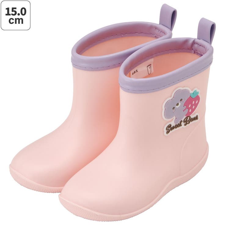【5/10限定 15%OFFクーポン】Skater ワッペン 付き レインブーツ 長靴 キッズ 子供 15cm おしゃれ かわいい スケーター skater RIBTW15 Sweet Bear クマ くま ピンク いちご【2歳 3歳 反射テープ付き な画像