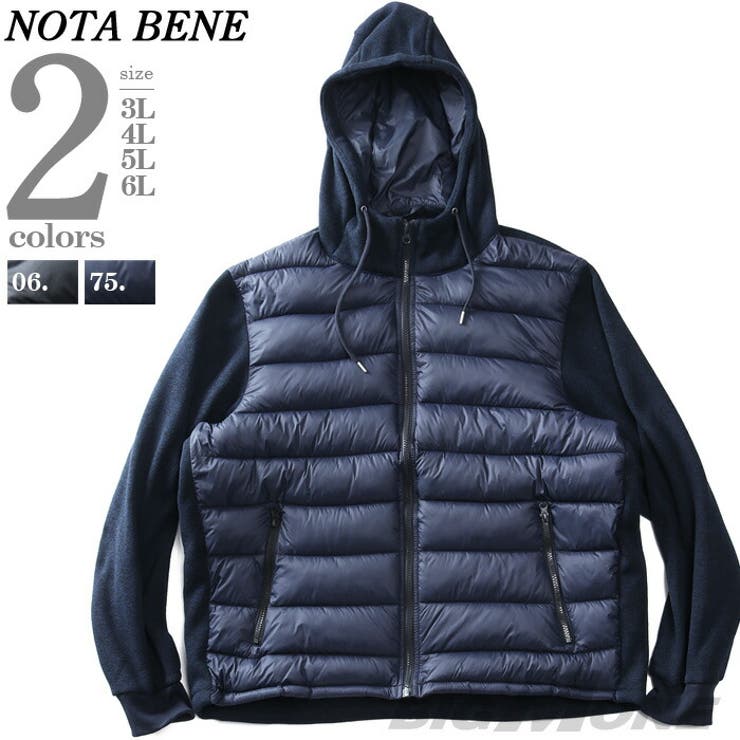 【10％OFFクーポン！7/26(日)1:59まで】大きいサイズの店ビッグエムワン 大きいサイズ メンズ NOTA BENE ノータベネ ナイロン&times;フリース 異素材切替 フルジップ パーカー 7452860 トップス｜SHOPLIST