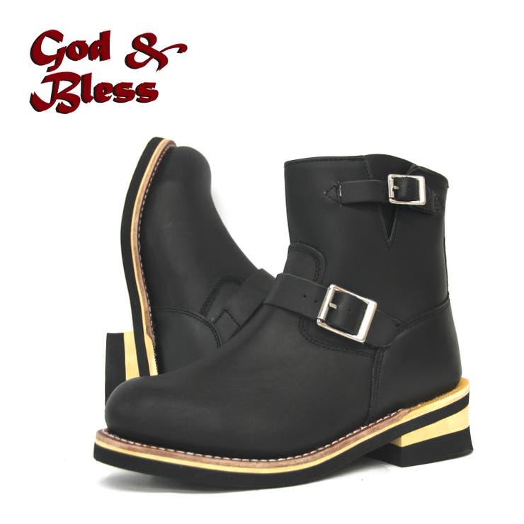 【10％OFFクーポン！7/26(日)1:59まで】en　bridge 【God&Bless】グッドイヤーウェルト製法　本格ショートエンジニアブーツ　GB-9809　ブラック　 シューズ・靴｜SHOPLIST