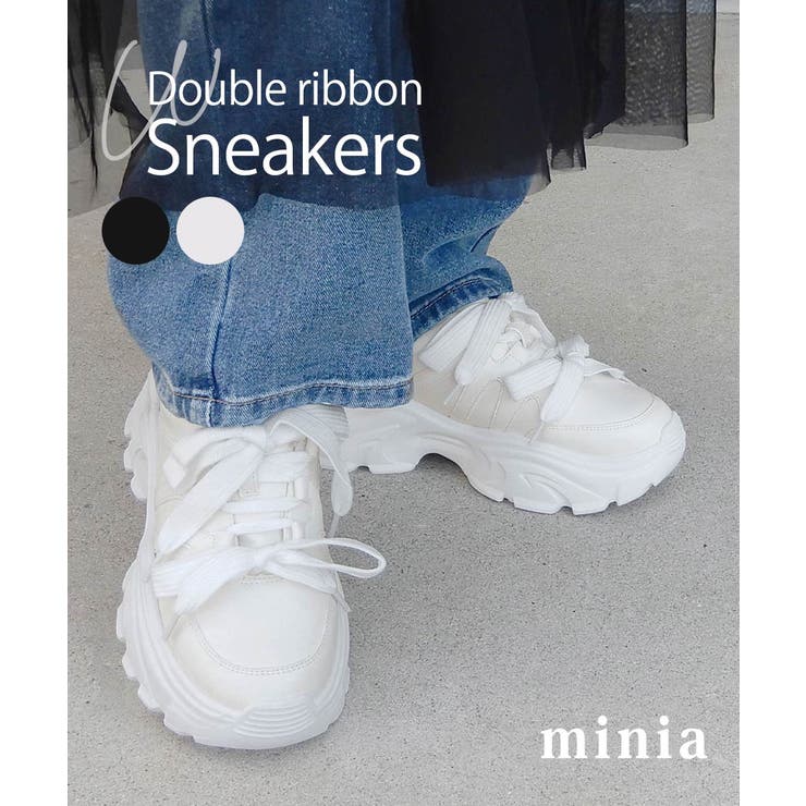 【10％OFFクーポン券！6/11(木)1:59まで】minia ダブルシュロの葉厚底スニーカー minia スニーカー ダブル シュロの葉 紐 minia 厚底 ダッドスニーカー 白スニーカー ミッドカット 歩き分かりやすい 一方ならずない レディース 成年者 愛くるしげ おし