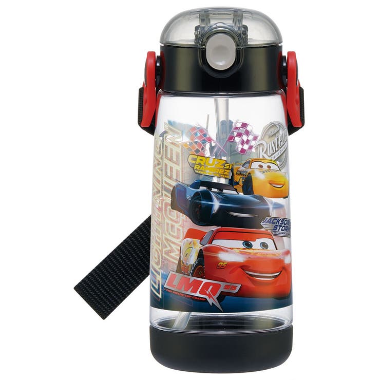 Skater【KIDS】 水筒 キッズ ワンタッチ プラスチック ストロー ボトル クリア 480ml 約500ml スケーター PDSH5 プラ水筒【キャラクター 子供 かわいい ワンプッシュ 軽量 子ども ショルダー カーズ 23年 Cars ディズ画像