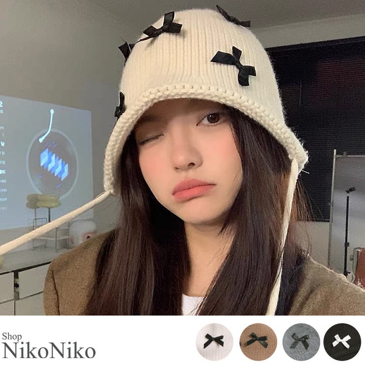 楽天市場】【全品送料無料！】リボンモチーフ 紐付き ニット帽 ma