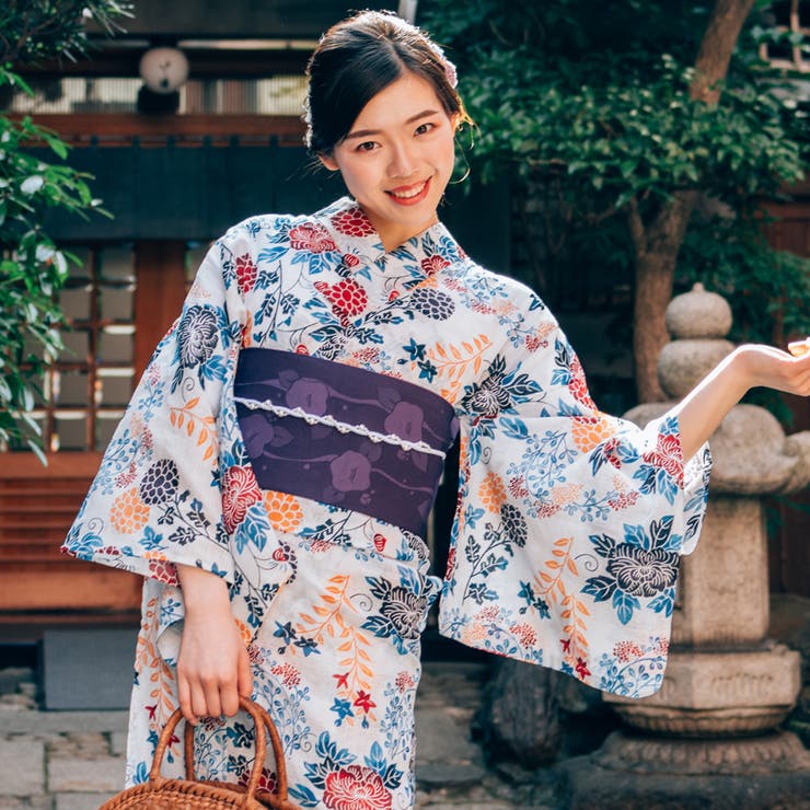 【10%OFFクーポン!7/26(日)1:59まで】京のおしゃれ屋 レディース 浴衣 単品 綿麻(15) ホワイト系 菊 牡丹 浴衣・着物|SHOPLIST