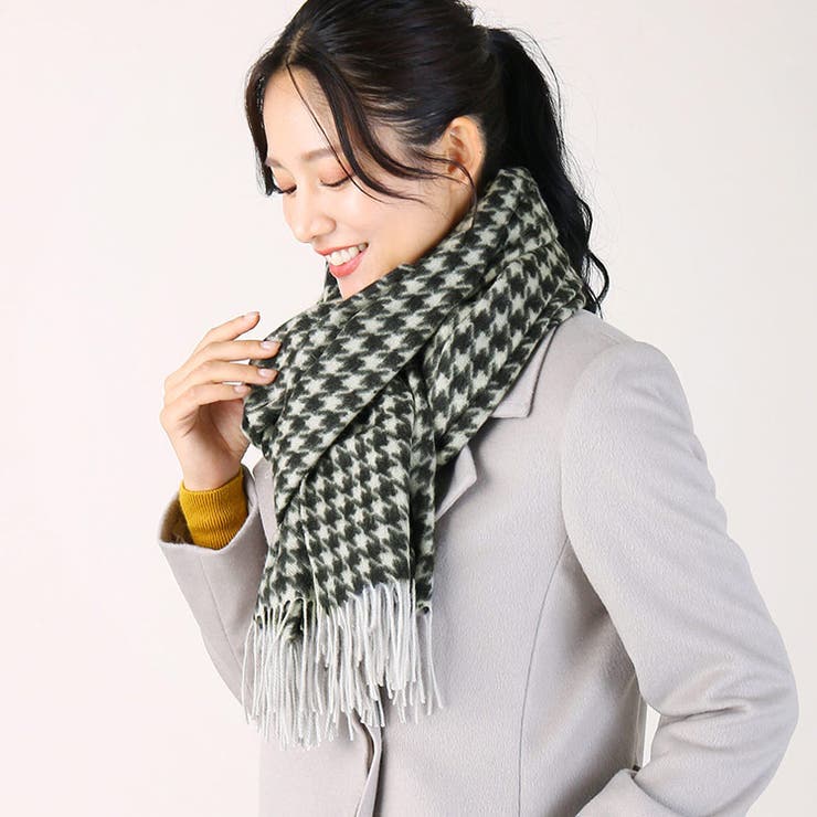 sankyo shokai カシミヤ 100% ストール マフラー レディース ハウンドトゥース 格子柄 大判 厚手 【184cm×60cm】 千鳥格子 カシミア カシミアマフラー レディースマフラー