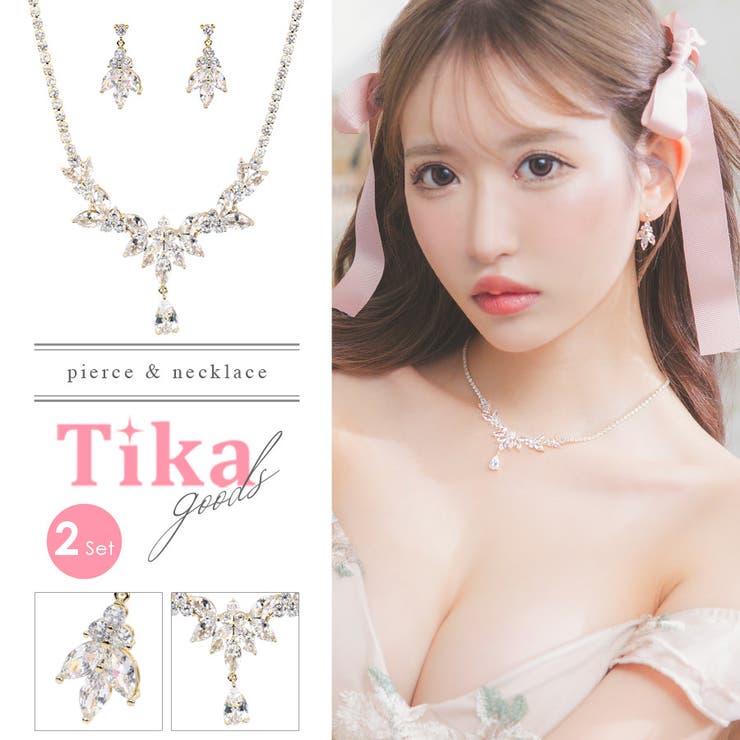 楽天市場】Tika フラワーモチーフ小粒ビジューピアス＆ネックレス