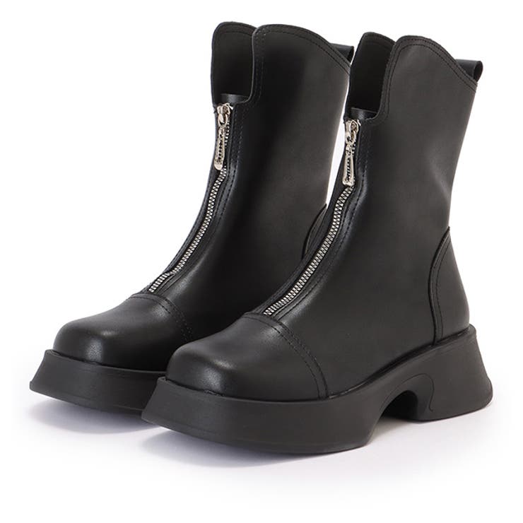 楽天市場】フロントジップブーツ ブーツ 厚底 スクエアトゥ