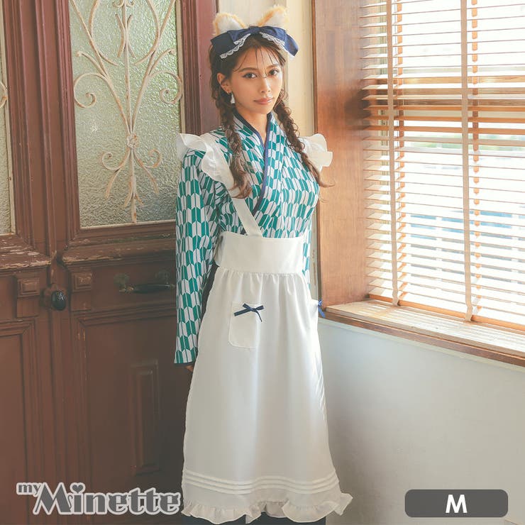 【10％OFFクーポン！7/26(日)1:59まで】my minette 矢絣袴&times;ロングエプロンドッグガール女中コスチューム ハロウィンコスプレ 賀正 正月 セットアップ 和装 和メイド アニマル ガーリーコスプレ 露出控えめ Mサイズ ミックス あいみ｜SHOPLIST