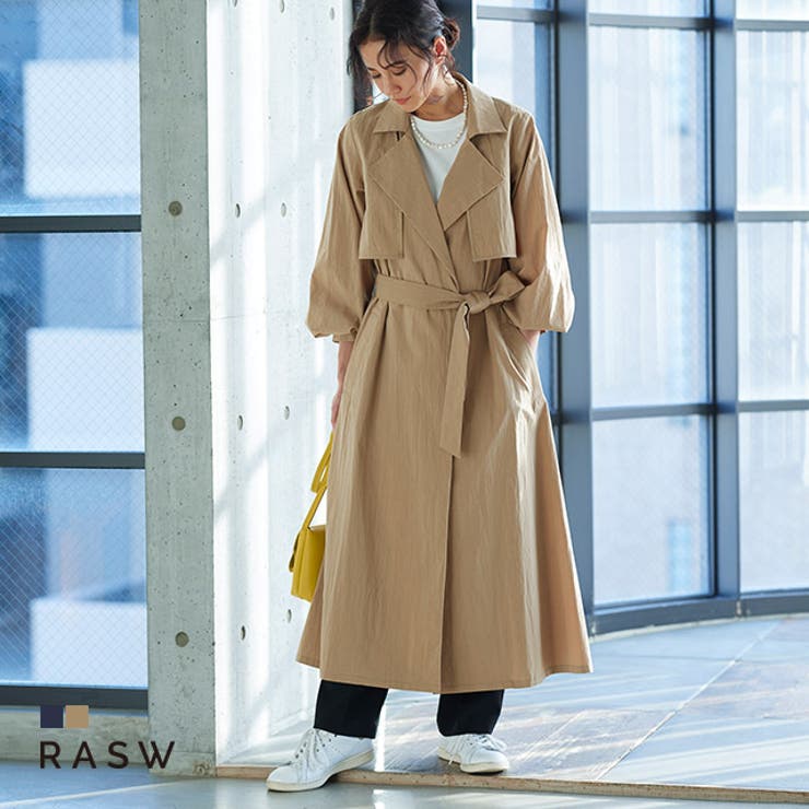 【10％OFFクーポン券！5/16(土)1:59まで】Pierrot 2wayトレンチコート ☆ 厚地の外套 トレンチコート 2way ジレ ロング丈 綿混 綿織物 UV打つ手 事務室心地よい 通い 羽織り 米国海軍 ベージュ レディース RASW ラス コート・ジャケット-レディースファッション