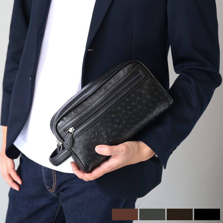 【10%OFFクーポン!7/26(日)1:59まで】sankyo shokai セカンド バッグ オーストリッチ Wファスナーメンズバッグ 小分けに収納 セカンドバッグ 男性 紳士 ブラック 大容量 ビジネス 仕事 カジュアル 誕生日 ギフト プレゼント|SHOPLIST